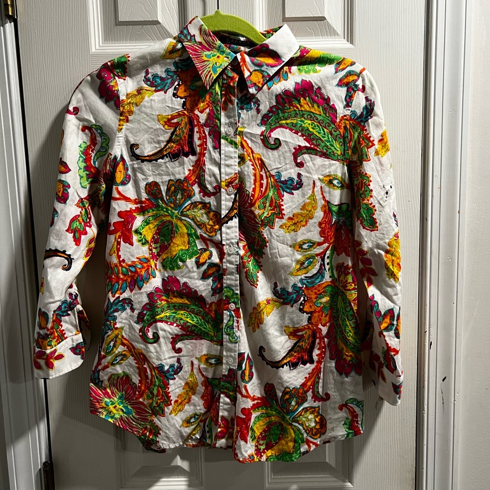 Lauren, by Ralph Lauren Women’s Multicolor Floral Button Down Shirt XS